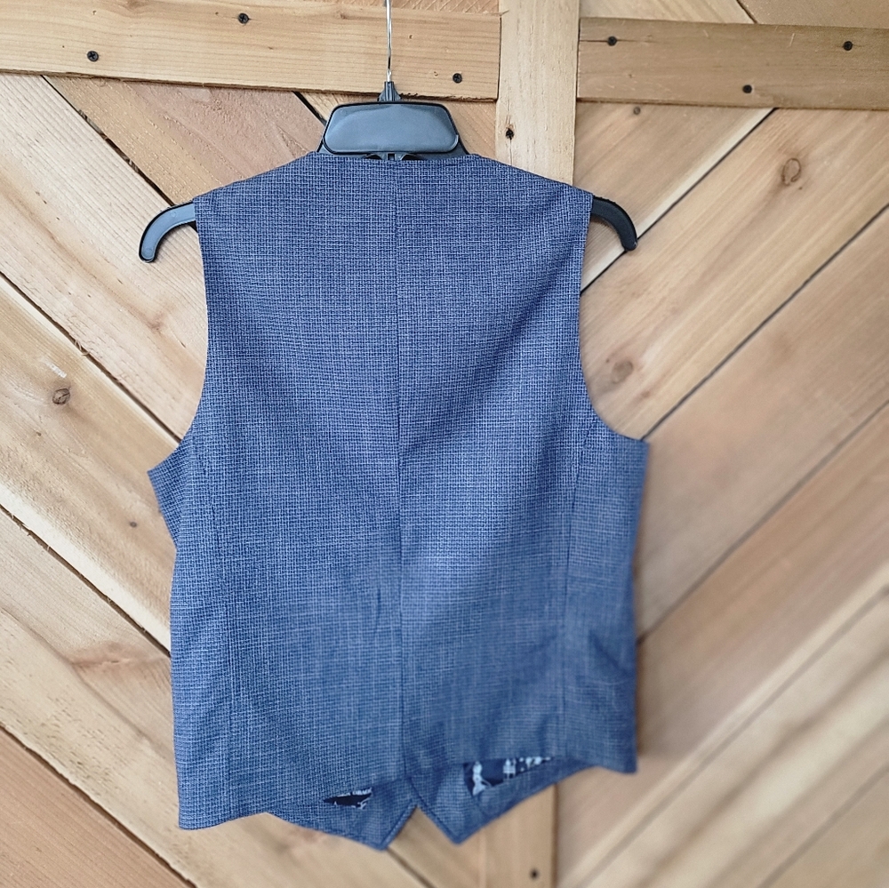 Murano Checkered Blue Vest Suit with Button Accents - Picture 2 of 4